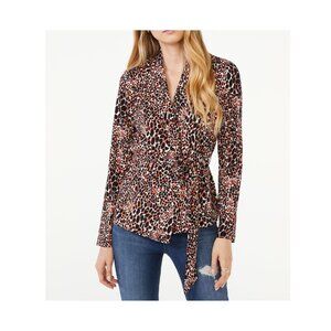 SCOOP NWT Cheetah Print Wrap Blouse Black/White/Brown XL